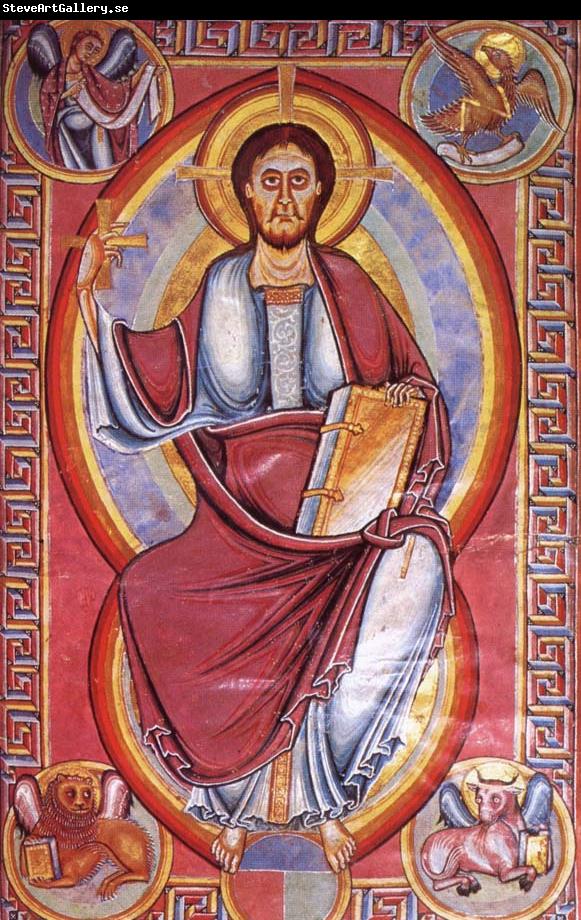 unknow artist Christus in majesty, page from the bible of Stavelot